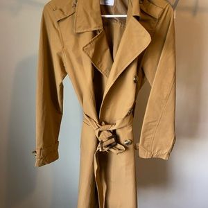 Tan belted tench coat. MIDI length.